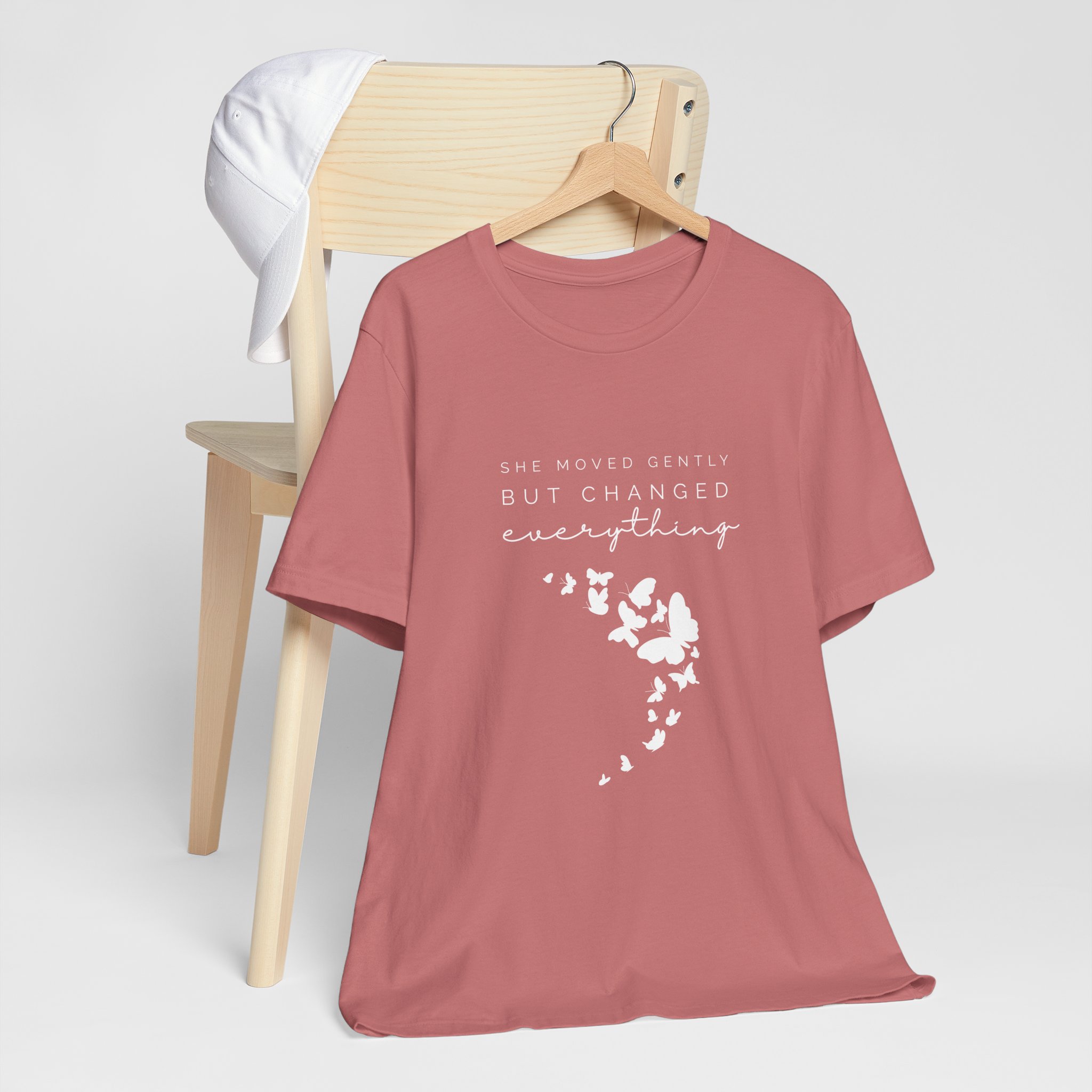 She Moved Gently But Changed Everything T-Shirt | Butterfly Quote Tee 3 She Moved Gently But Changed Everything T-Shirt | Butterfly Quote Tee - Image 3